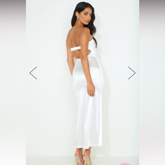 Hello Molly White Satin Midi Strapless Dress with Lace Detailing - Picture 5 of 12